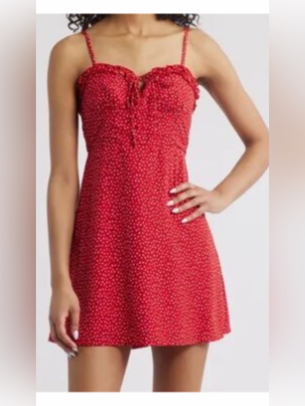 Princess Polly Red Midi Dress with Tiny White Heart Print Size 10
